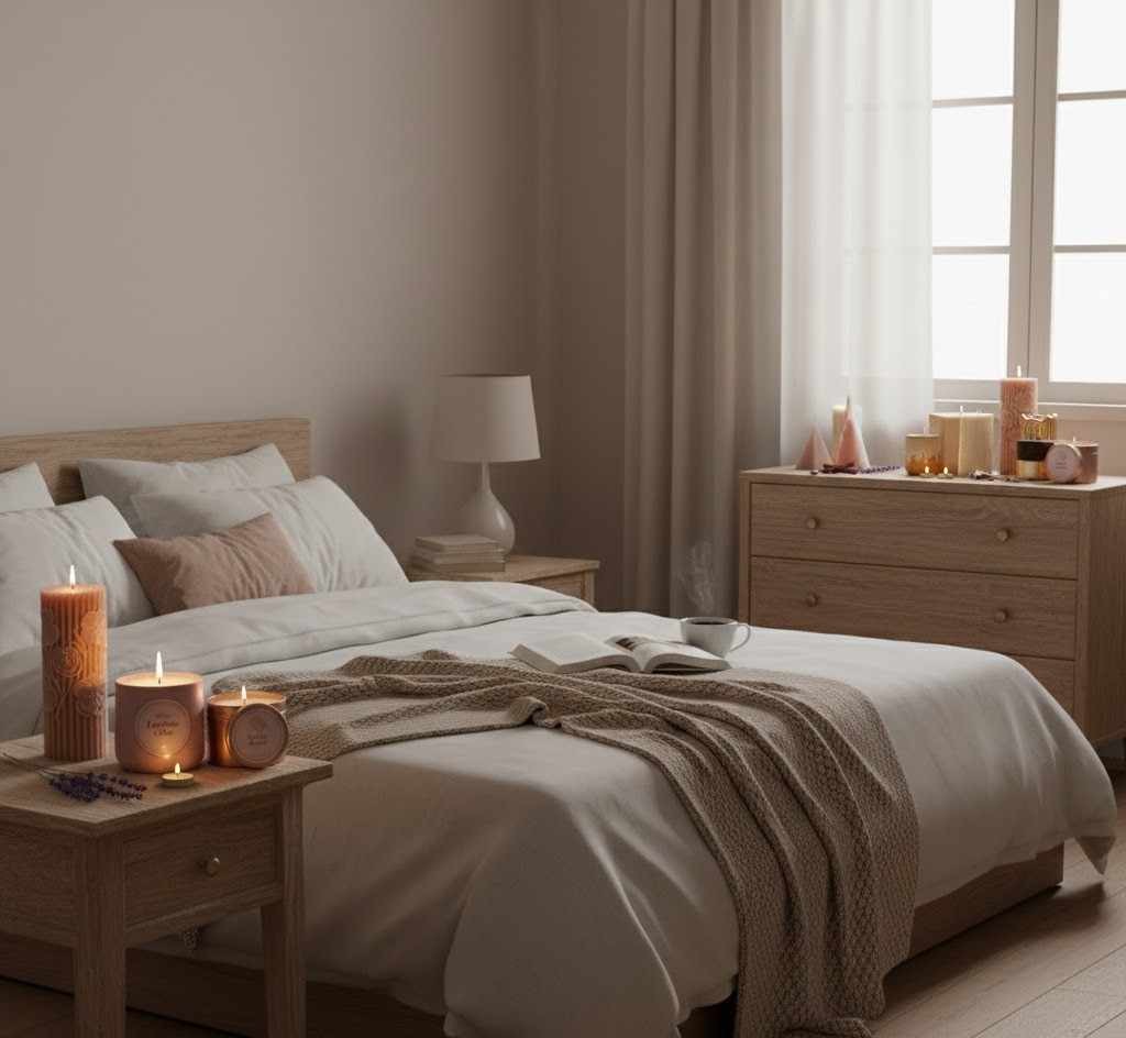 Candles in bedroom setting