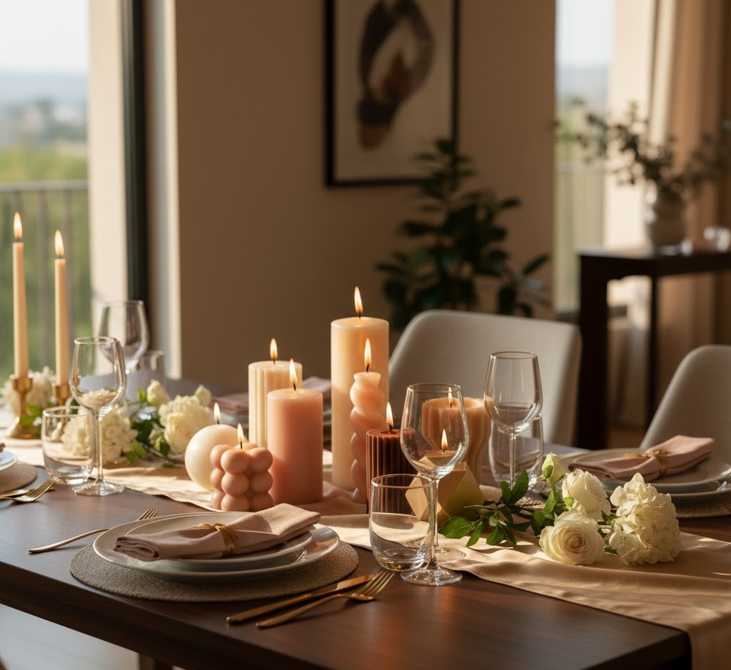 Candles on dining table